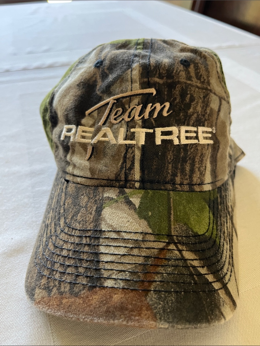Vintage Realtree Camo Cap with White Embroidered Logo - Green/Brown/Black